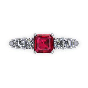 Stepped ascher cut ruby ring