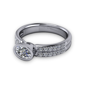 Bezel set oval with diamond shoulders