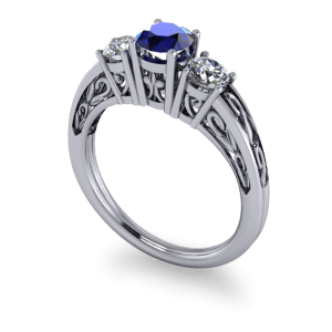 sapphire filigree 3 stone ring