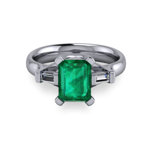 Radiant emerald platinum modern ring