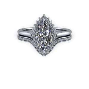 Vintage Marquise diamond halo engagement ring set