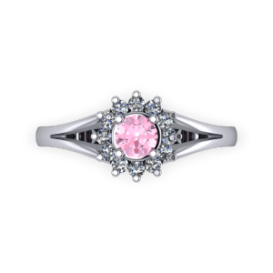 Baby pink diamond halo split shank engagement ring