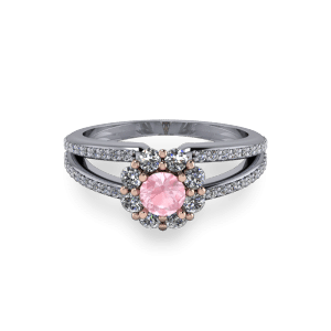 Pink morganite plit shank halo engagement diamond ring