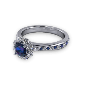 Alexandrite diamond halo tapered vintage cathedral ring