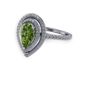 Stunning pear stone double diamond halo fine band engagement ring