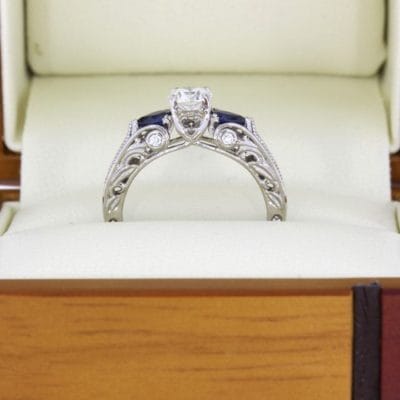 Diamond+&+Sapphire+Vine+engagement+ring