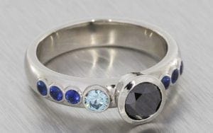 Asymmetrical black and blue diamond engagement ring - Portfolio