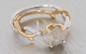 Organic Platinum And Rose Gold Intertwined Ring With A Rough Diamond - Portfolio