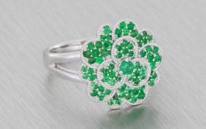 Jewelled Emerald Green Carnation Cocktail Ring - Portfolio