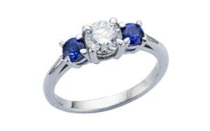 Traditional three stone platinum sapphire and diamond ring - Portfolio