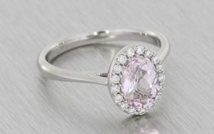 Oval, Halo, Shared-Prong, Pink Morganite, Palladium Ring - Portfolio