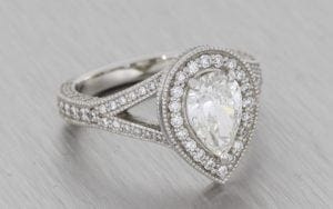 Diamond Pear Halo Ring With Milgrain - Portfolio