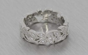 Stunning Vintage, Floral-Style, Platinum Wedding Band with Milgrain - Portfolio