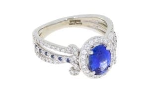 Vintage Sapphire Bridal Band Set with Diamond Halo and Hidden Ruby - Portfolio