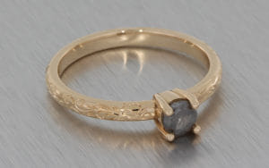 Rose Gold Grey Diamond Ring Delicately Engraved with Floral Detailing
