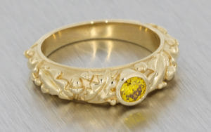 Organic acorn a leaf solitaire ring